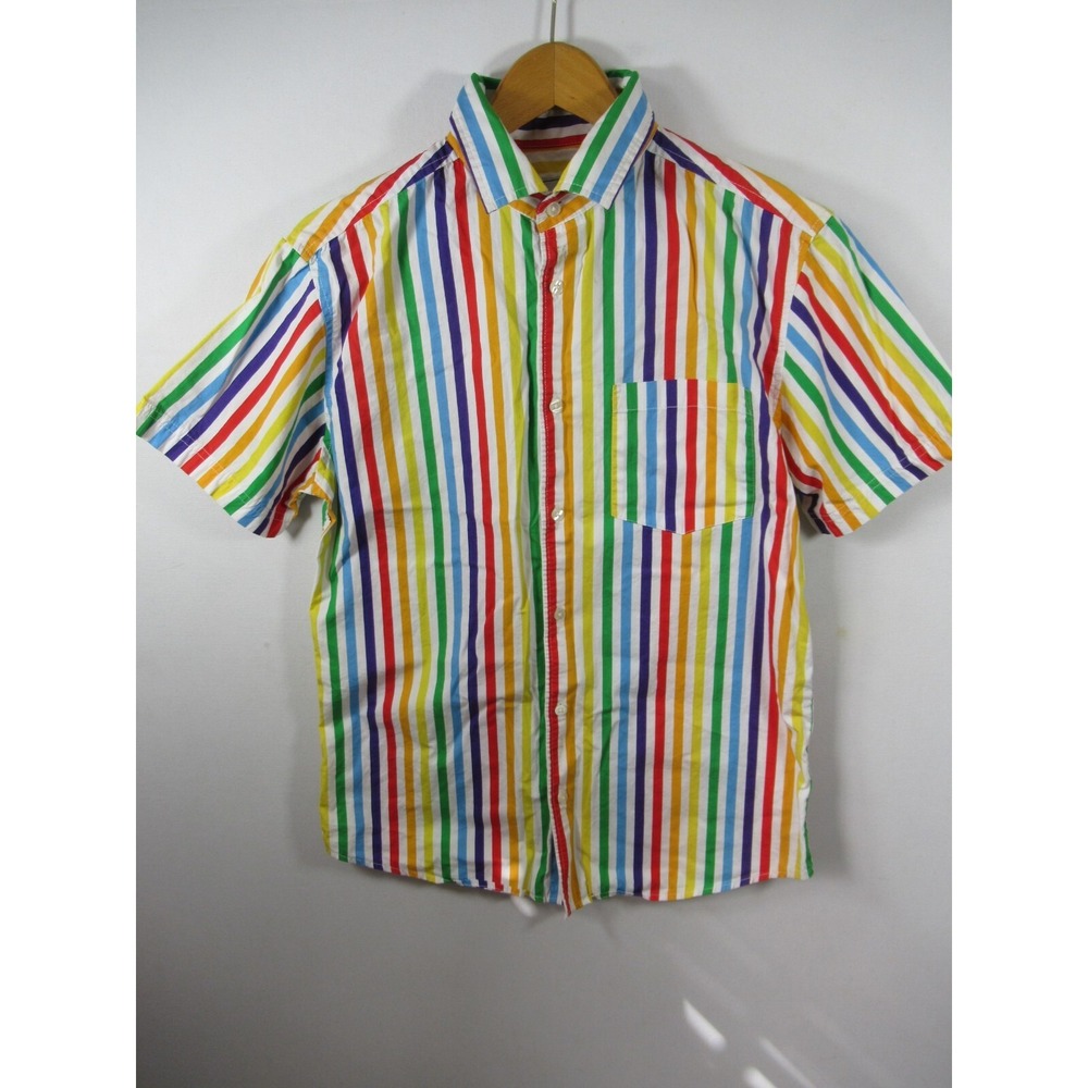 Trinity Collective Rainbow Stripe Button Up Shirt Adult Small Short Sleeve